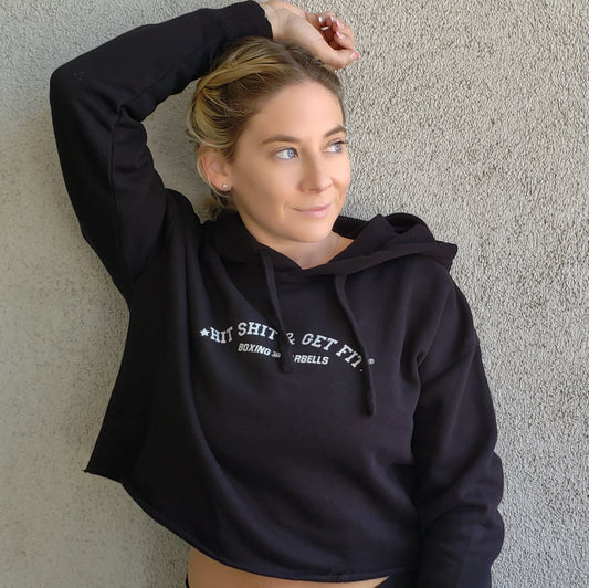 Black Crop Boxing Hoodie